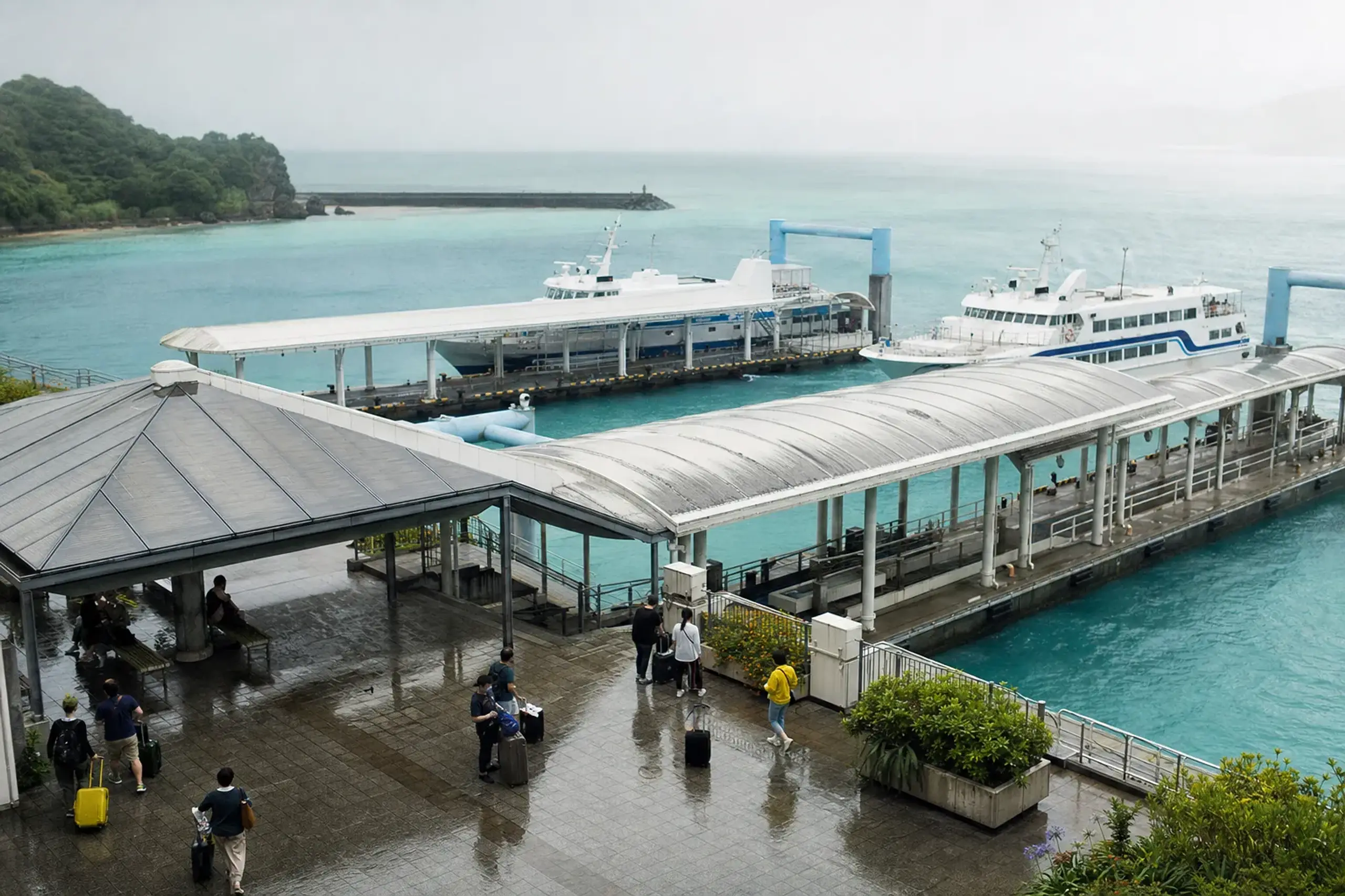 Boats and piers at Ishigaki Port Remote Island Terminal in the Yaeyama Islands