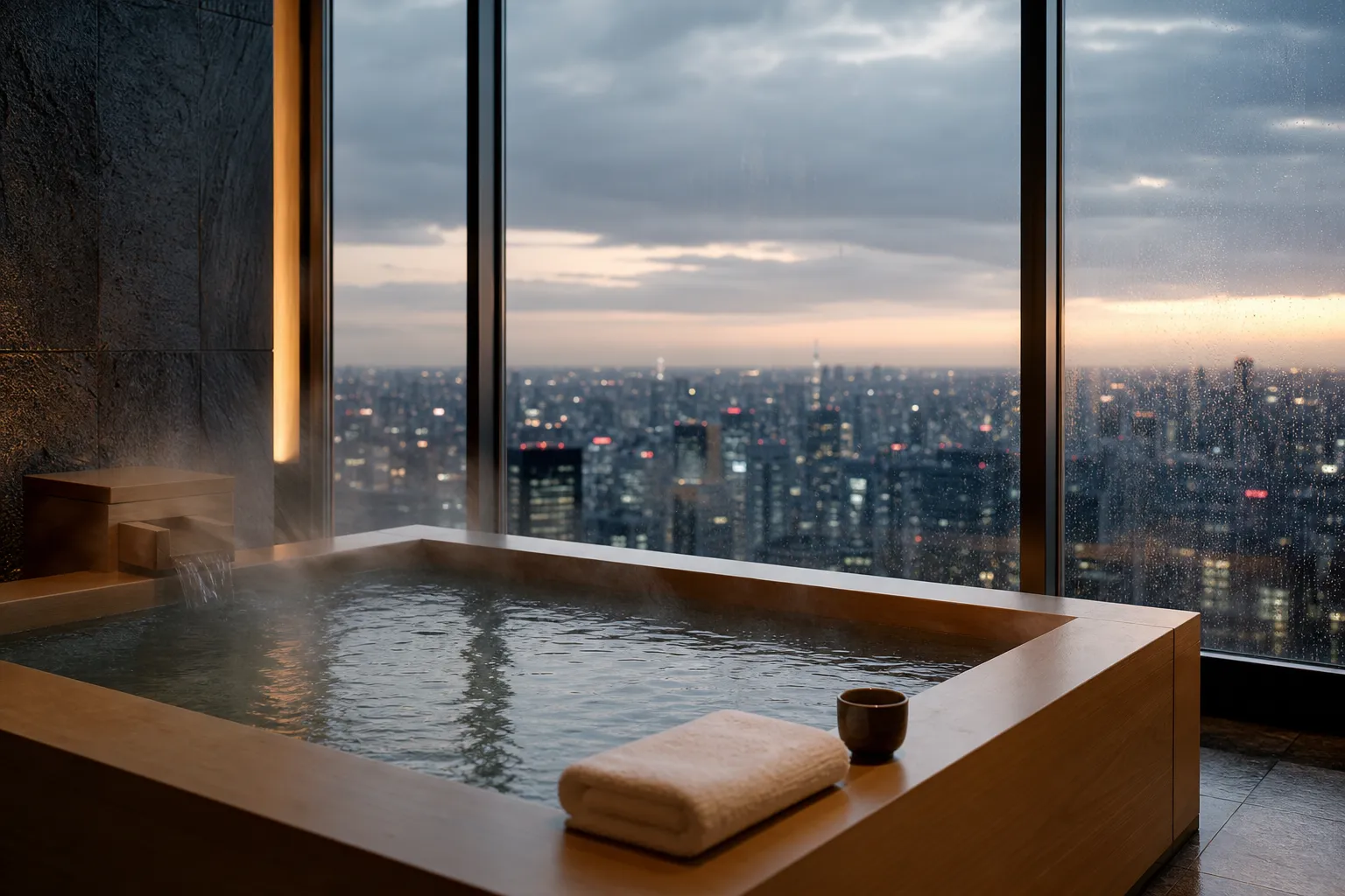 A deep soaking bathtub in the Okura Presidential Suite.