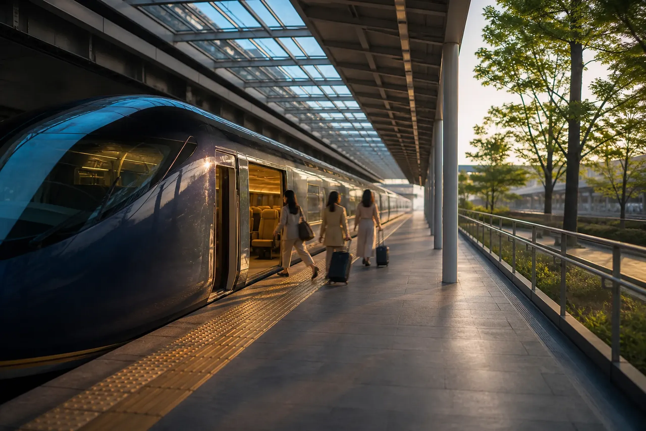 Limited express train at Kansai International Airport station connecting to central Osaka