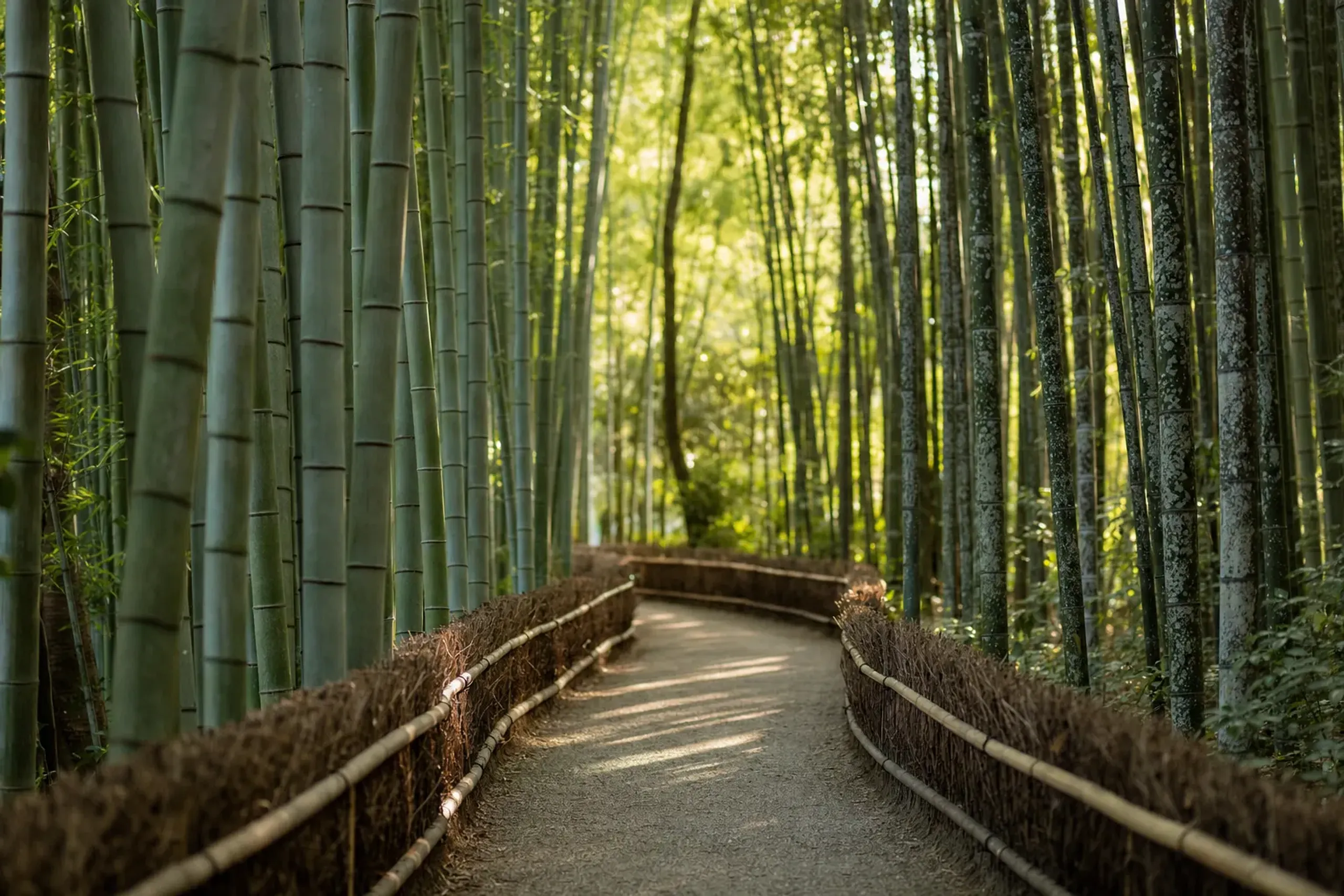 The walking trails and varied bamboo species of Rakusai Bamboo Park in Muko City, positioned halfway along Take-no-Michi