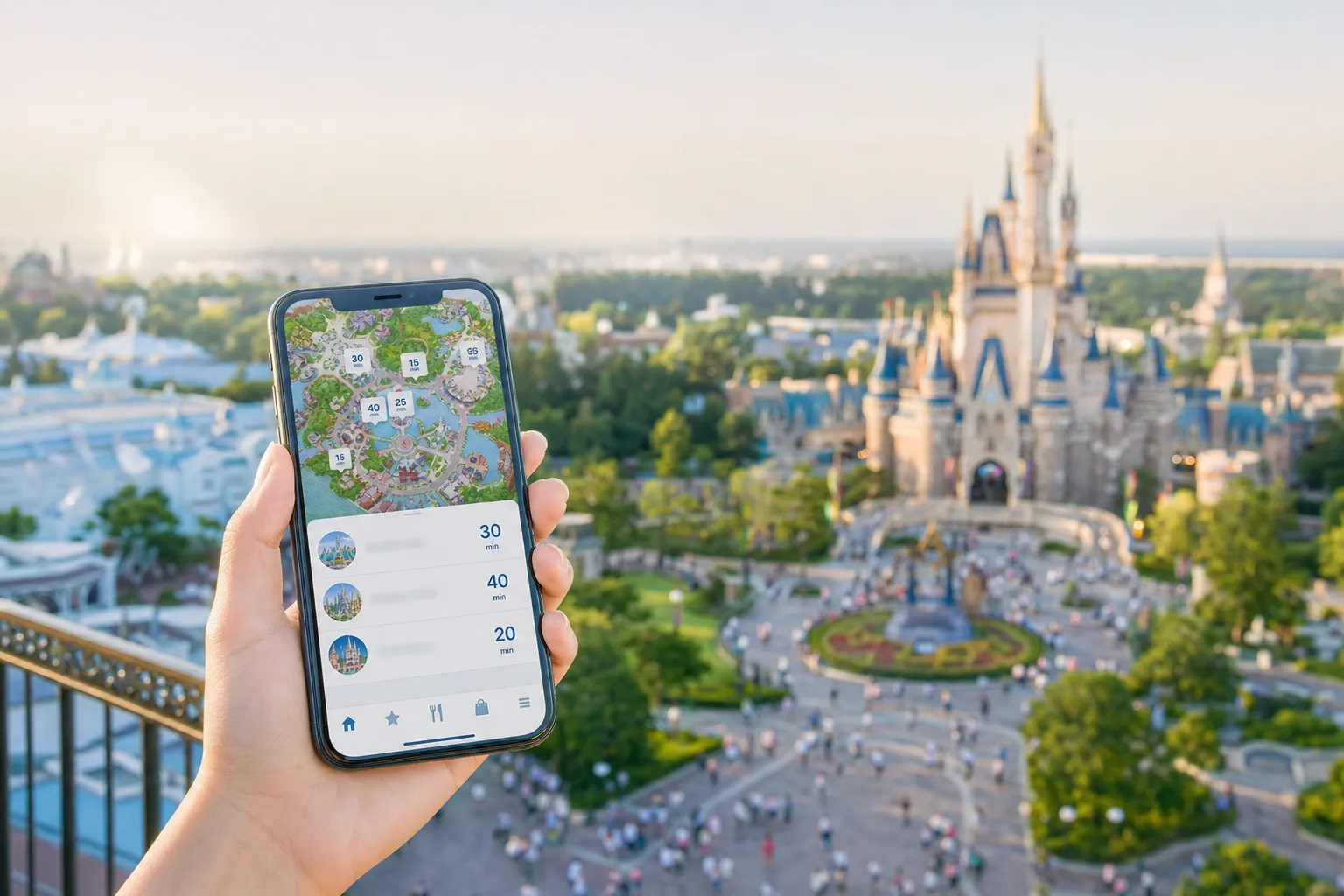 Guest checking Tokyo Disney Resort App wait times for a Fantasy Springs attraction