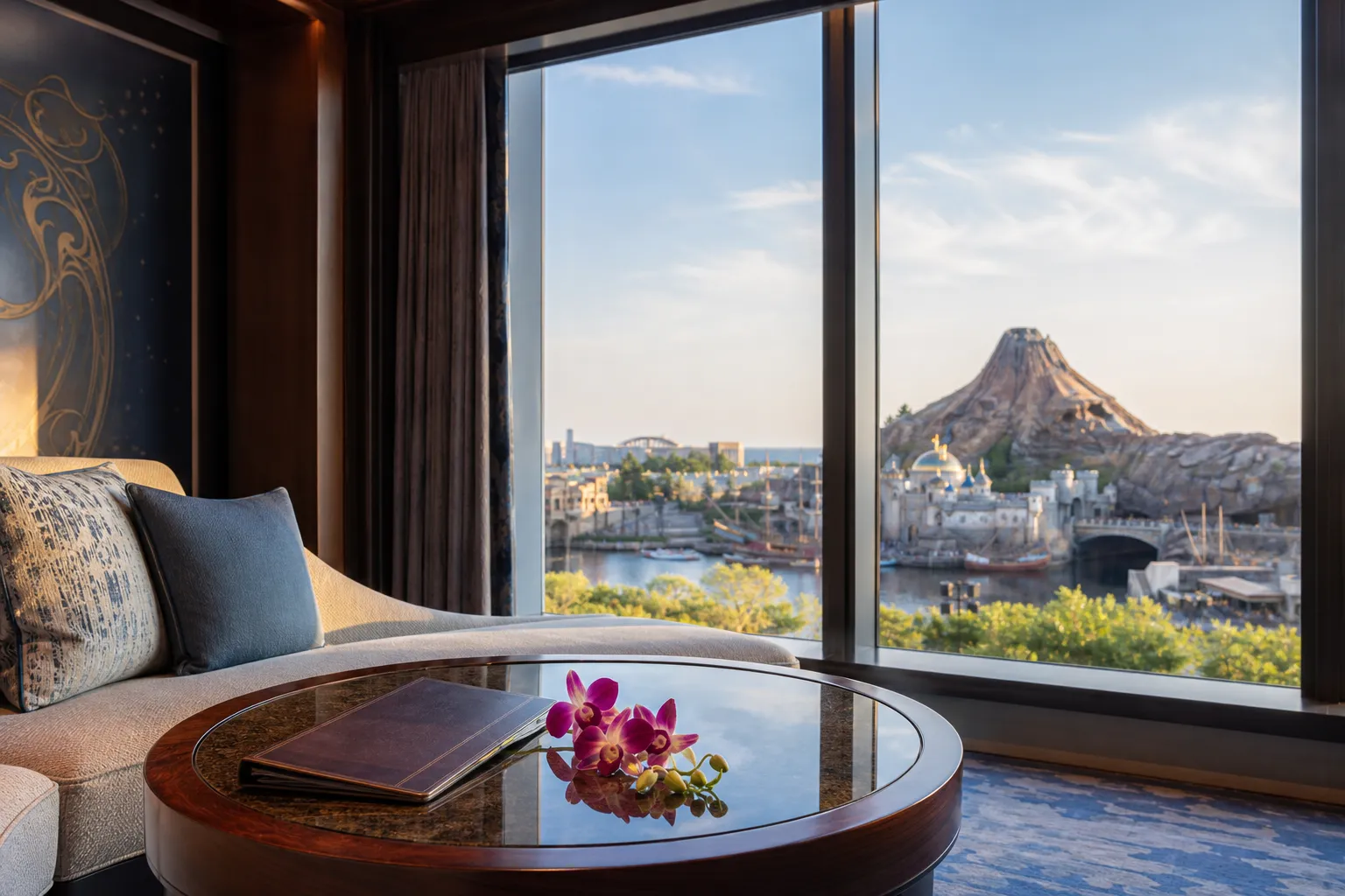 Quiet hotel suite interior near Tokyo Disney Resort suggesting qualifying suite stay