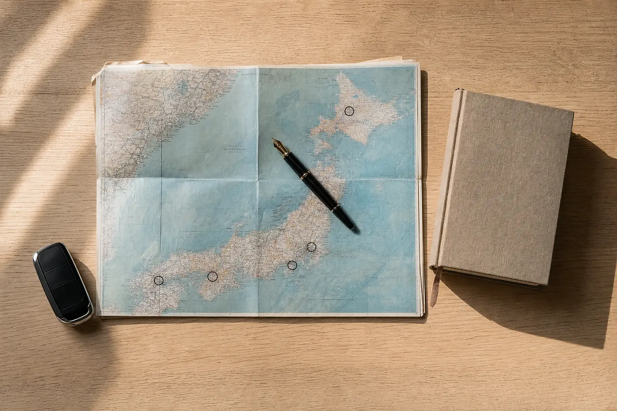 Map of Japan marked with Tokyo, Hakone, Karuizawa, Kyoto, and Niseko for routing