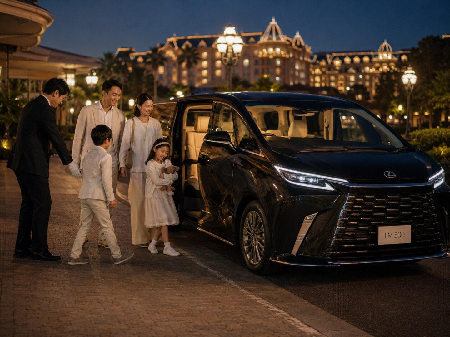 Luxury family ending a Tokyo Disney Resort day with private chauffeur service.