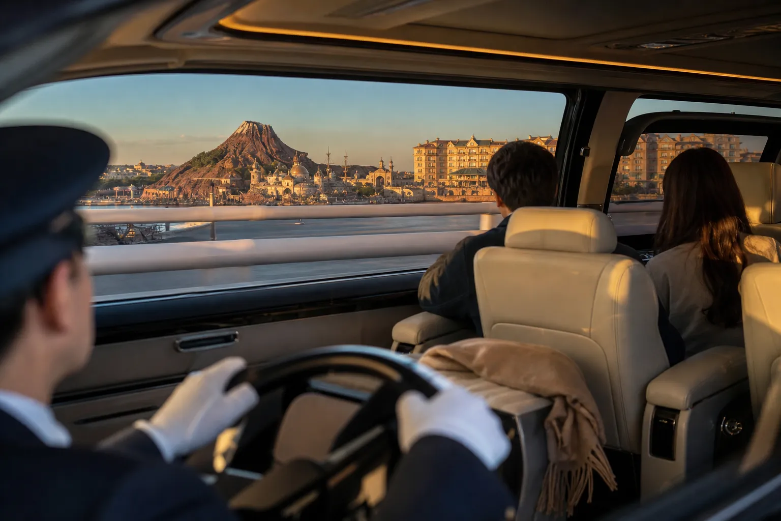 Private luxury van transfer from central Tokyo to Tokyo Disney Resort.