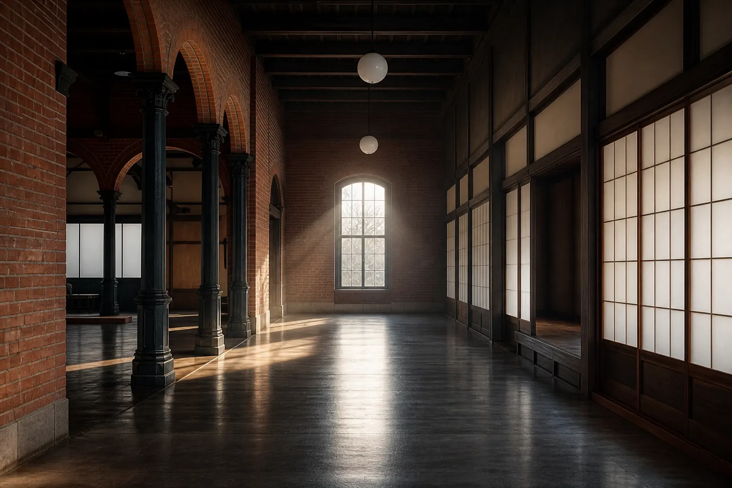 Empty Meiji-era brick heritage building with fusion architecture in Kyoto