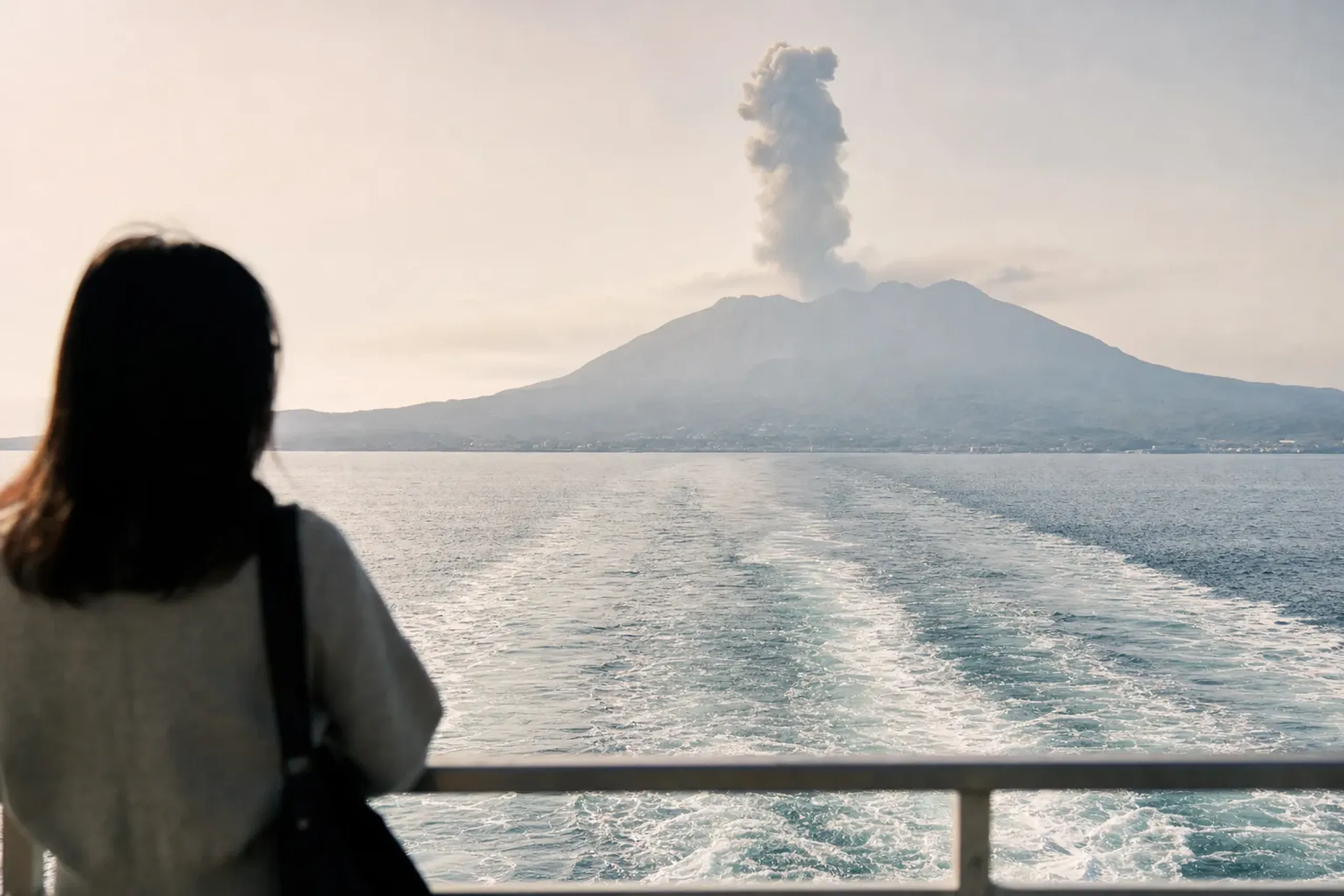 The Kagoshima Port–Sakurajima Port ferry takes about 15 minu