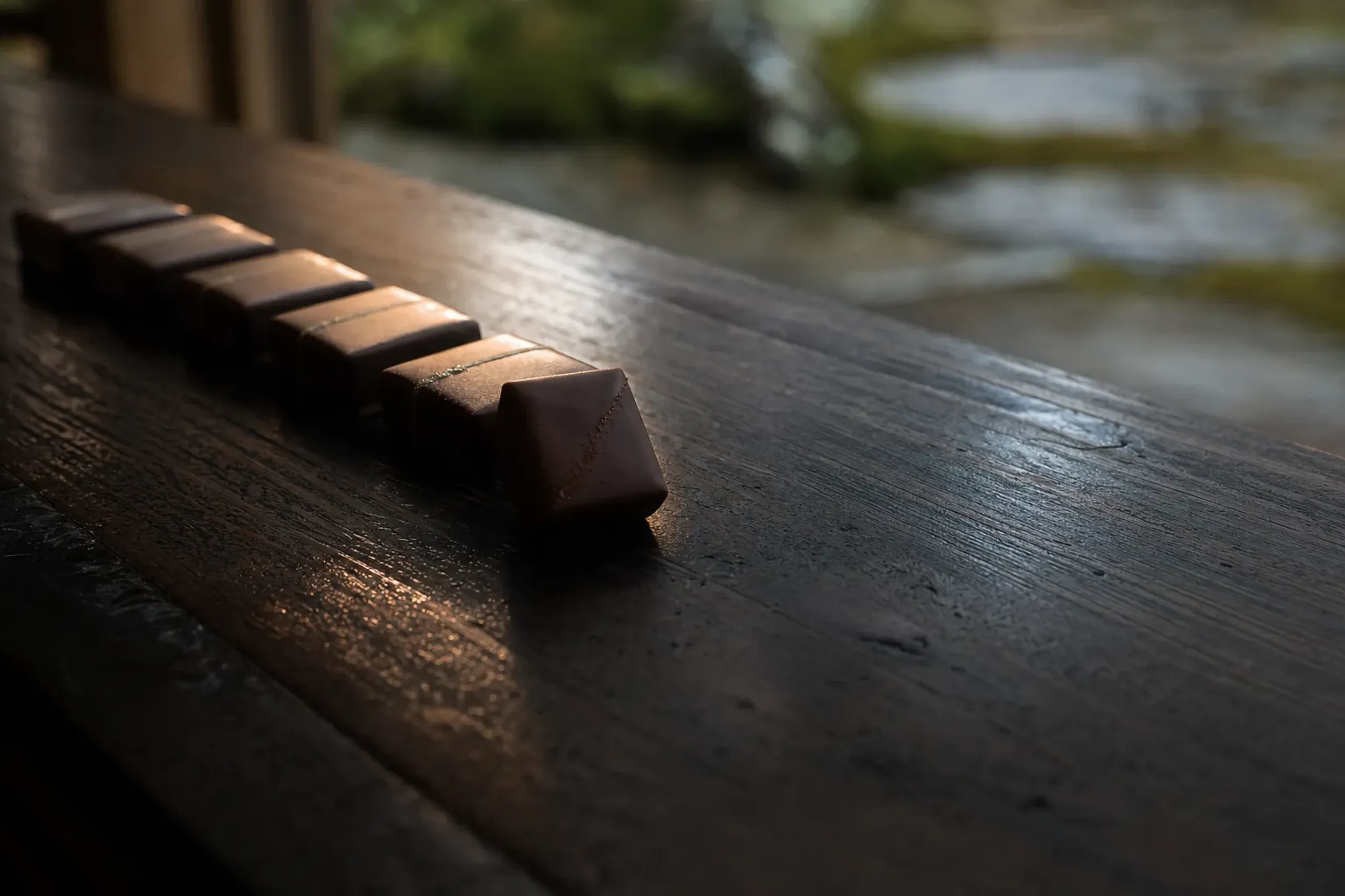handcrafted chocolates displayed at théomurata, the on-site chocolatier at Sanso Murata in Yufuin