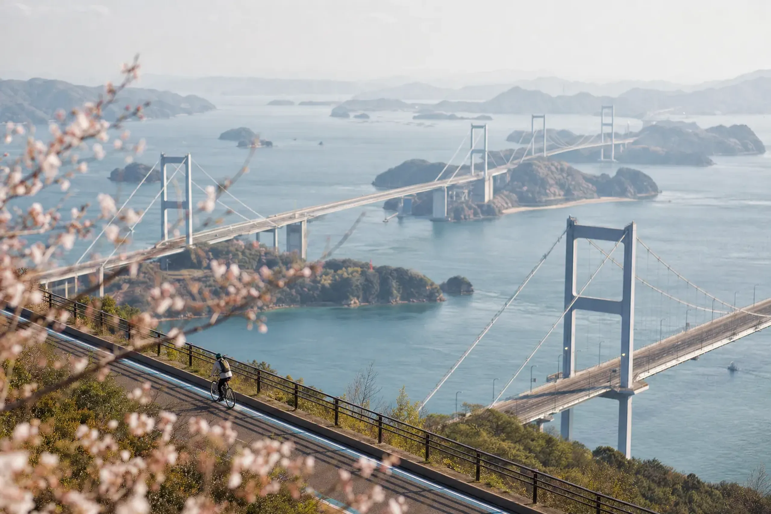 You cross six islands and seven bridges. The order from