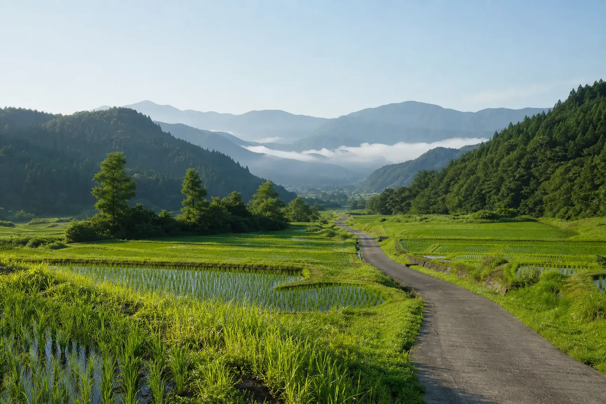 Mountain valley and rice fields in Tajima, northern Hyōgo Prefecture