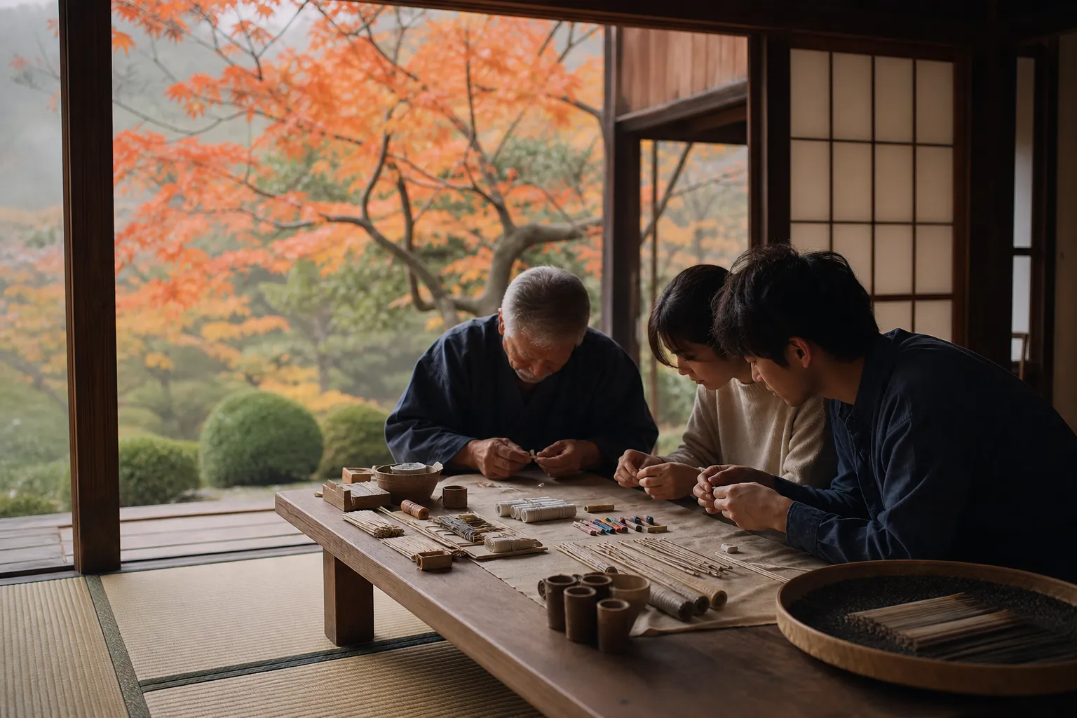Artisan-led hands-on fireworks crafting session in a Japanese studio