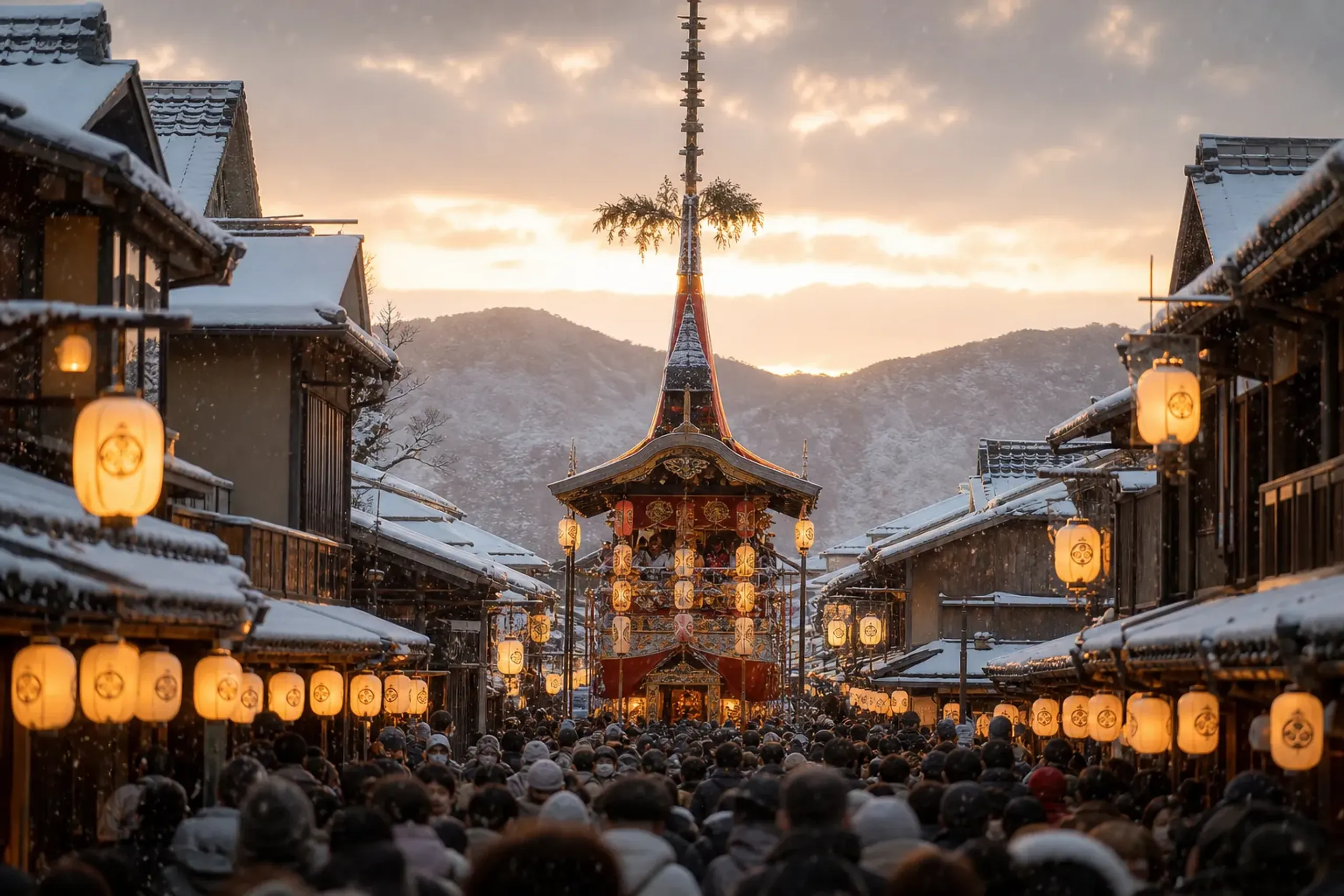 Gion Matsuri floats in Kyoto with visible festival crowds