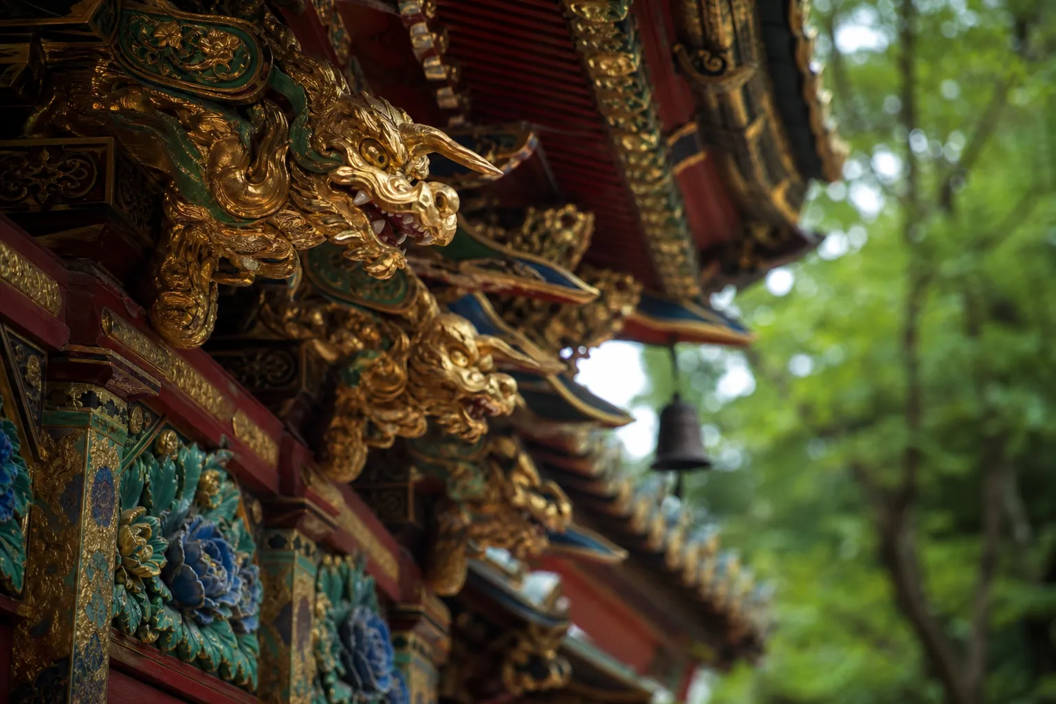Detailed view of decorative carvings at Nikko Toshogu Shrine in Nikko