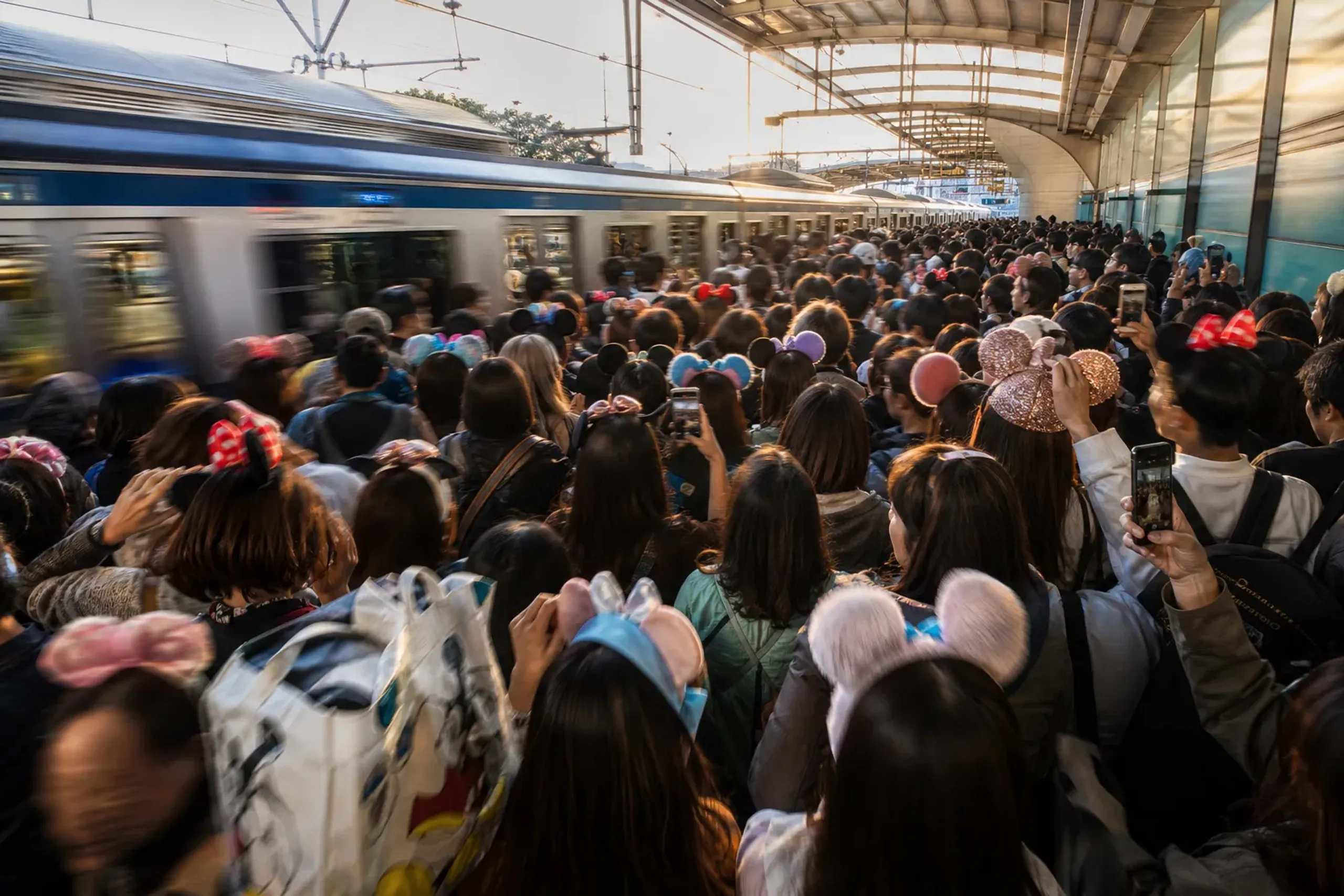 A crowded train platform during Japan's Silver Week holiday period