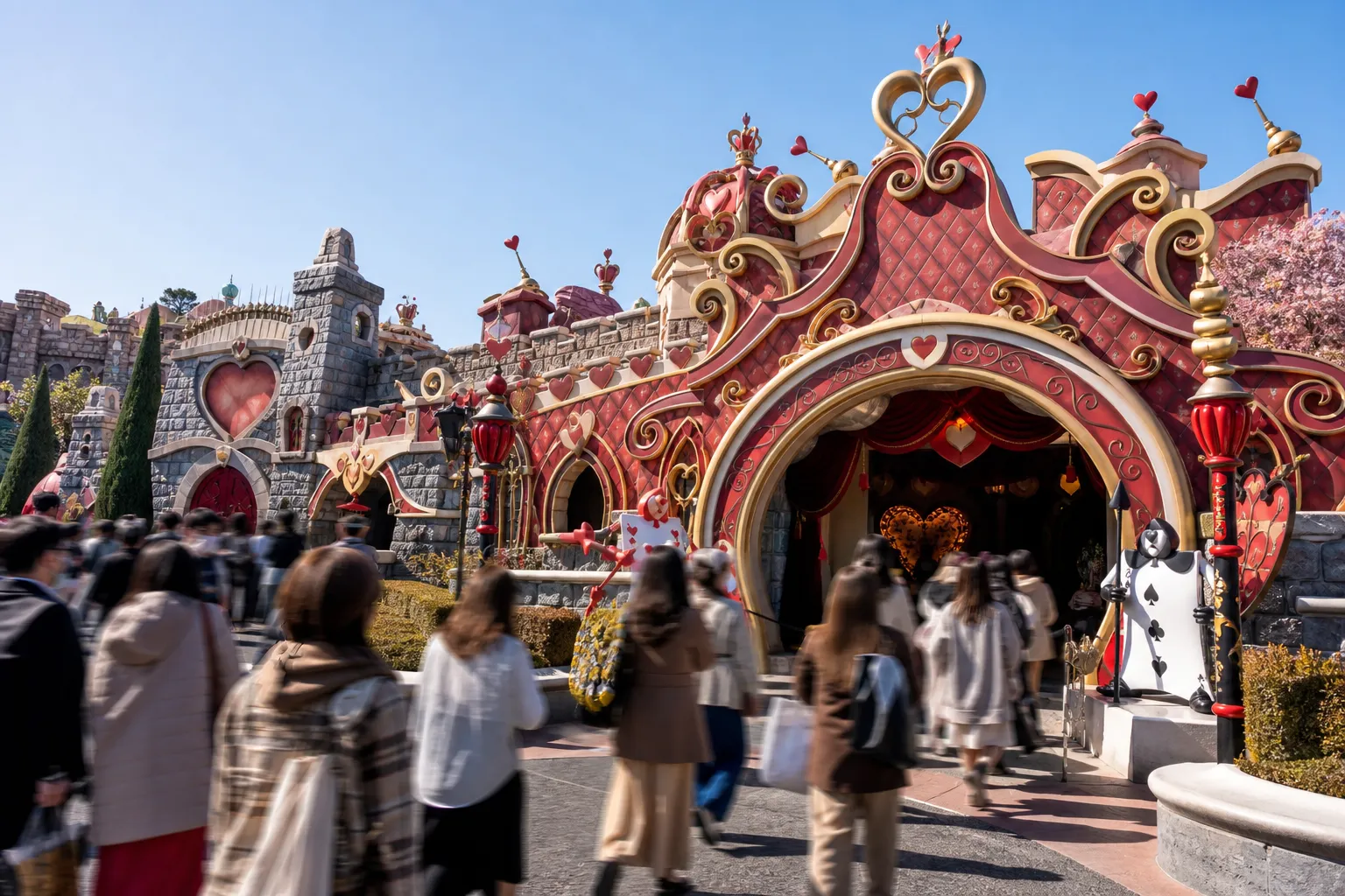Exterior façade of Queen of Hearts Banquet Hall restaurant at Tokyo Disneyland