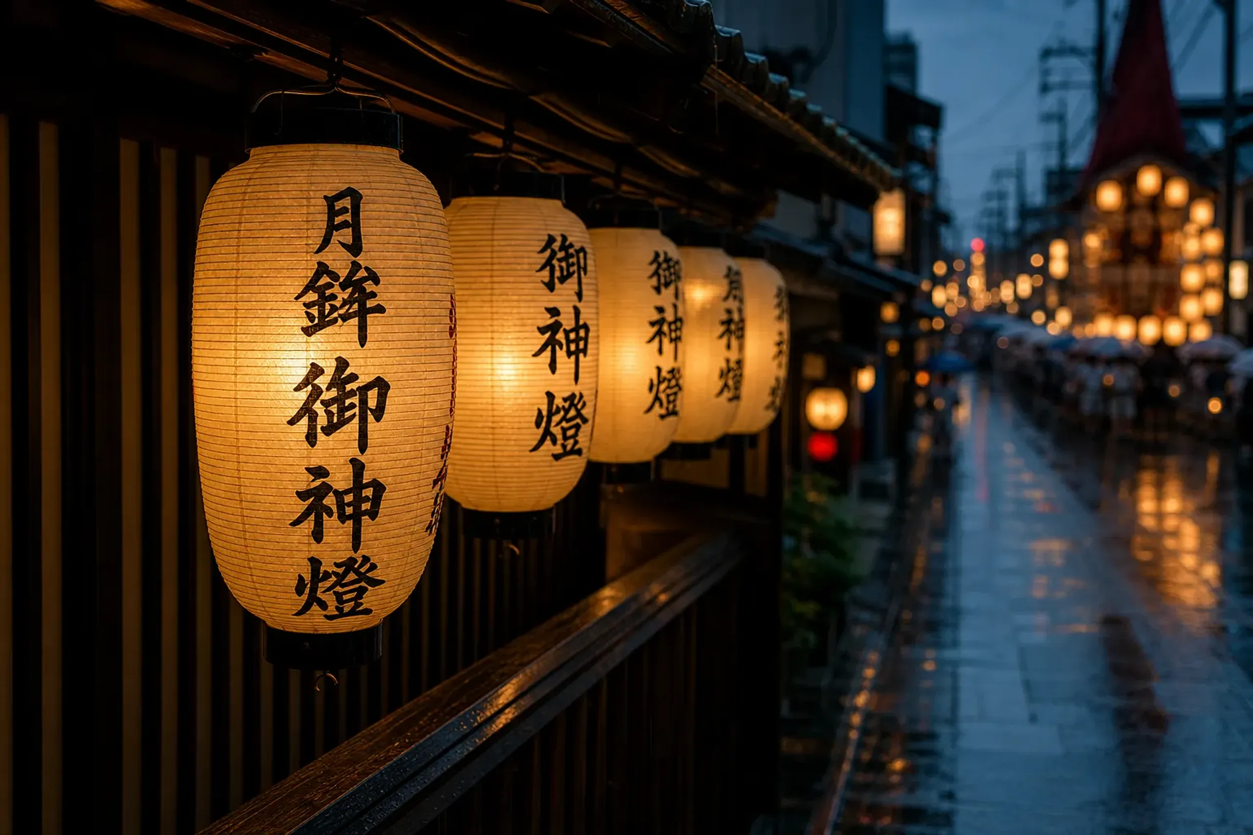 Gion Matsuri street lanterns in Kyoto photographed without identifiable people