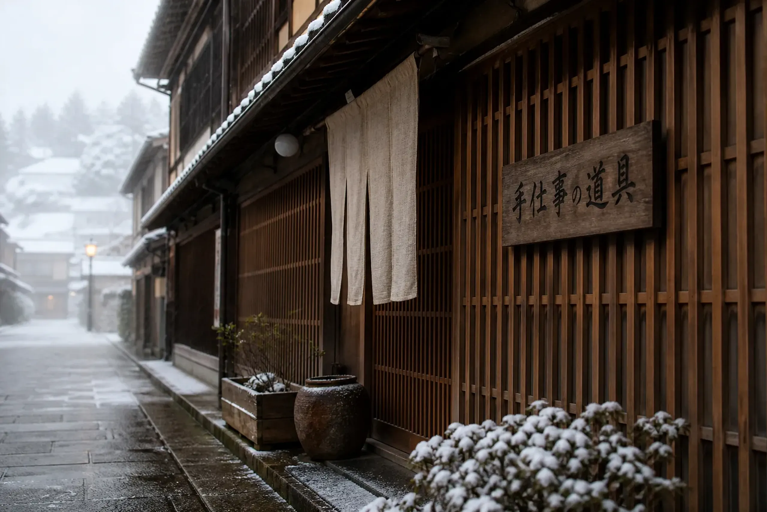 Quiet Kanazawa street with traditional wooden facades in the morning