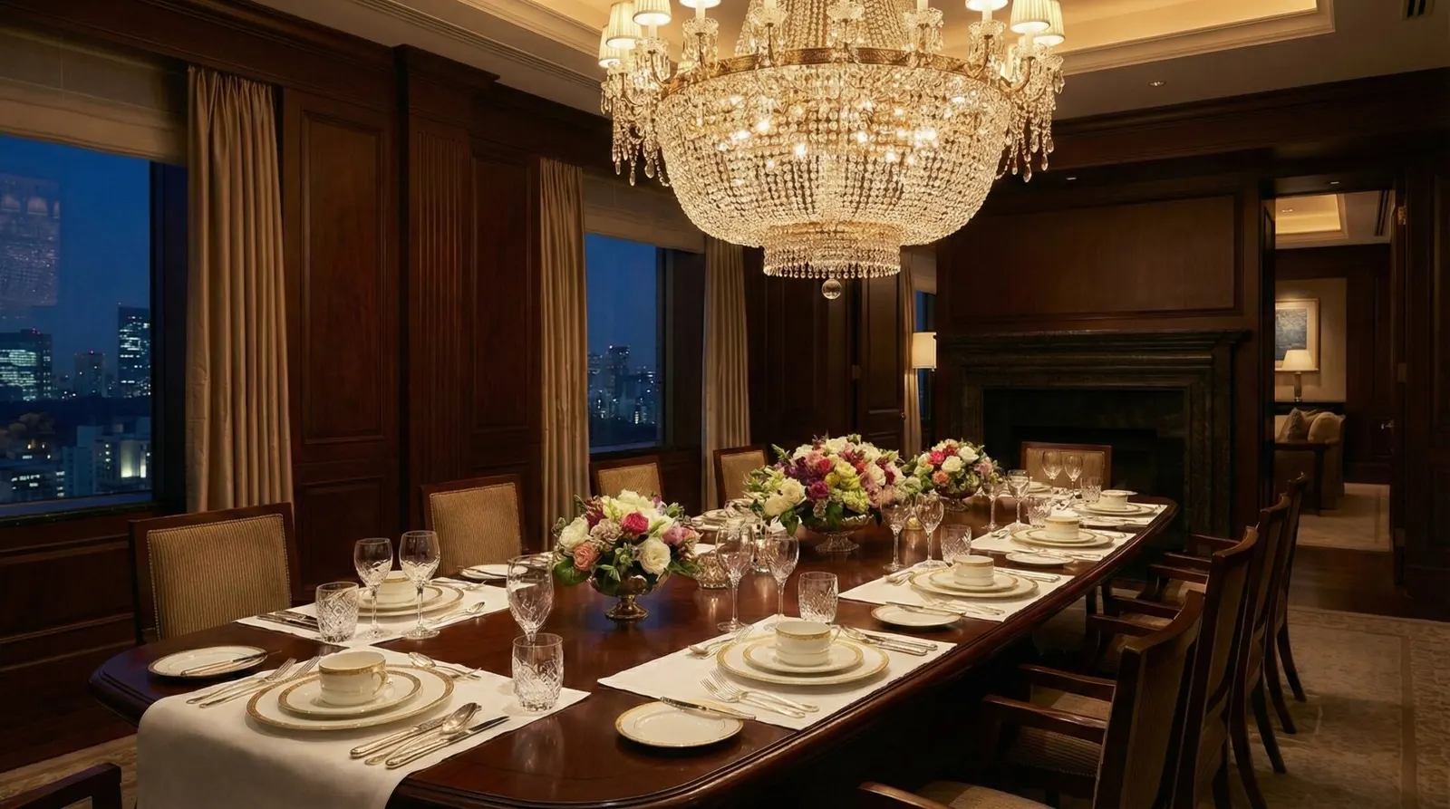 The elegant 12-seat dining room inside The Peninsula Suite.