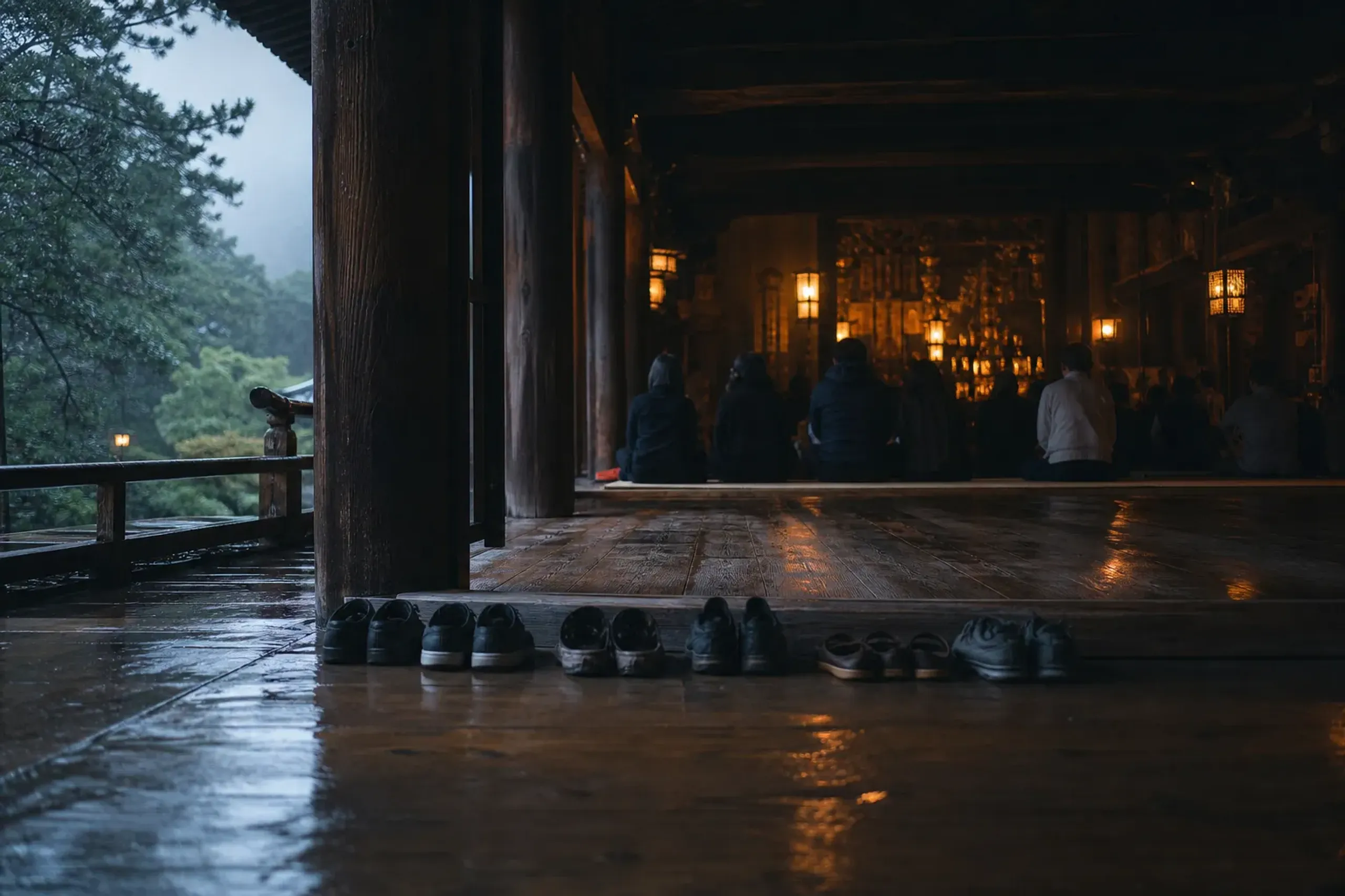Visitors observe Shuni-e practices from Nigatsu-dō’s outer sanctuary during the day