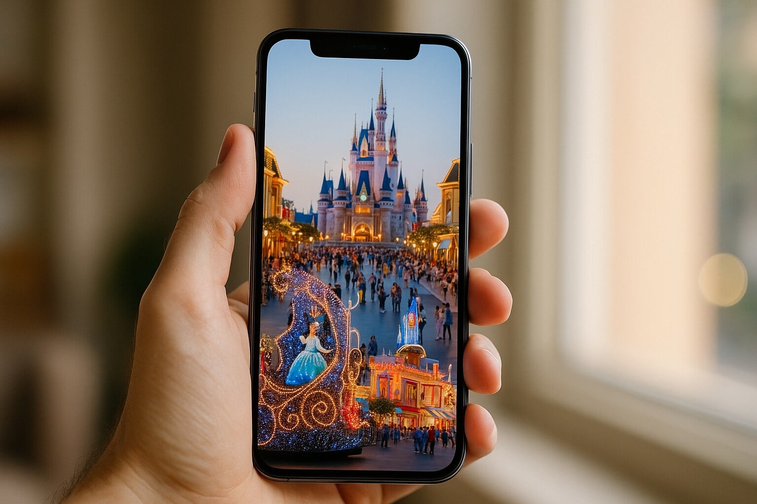 Smartphone showing the Tokyo Disney Resort official website header for verifying policies