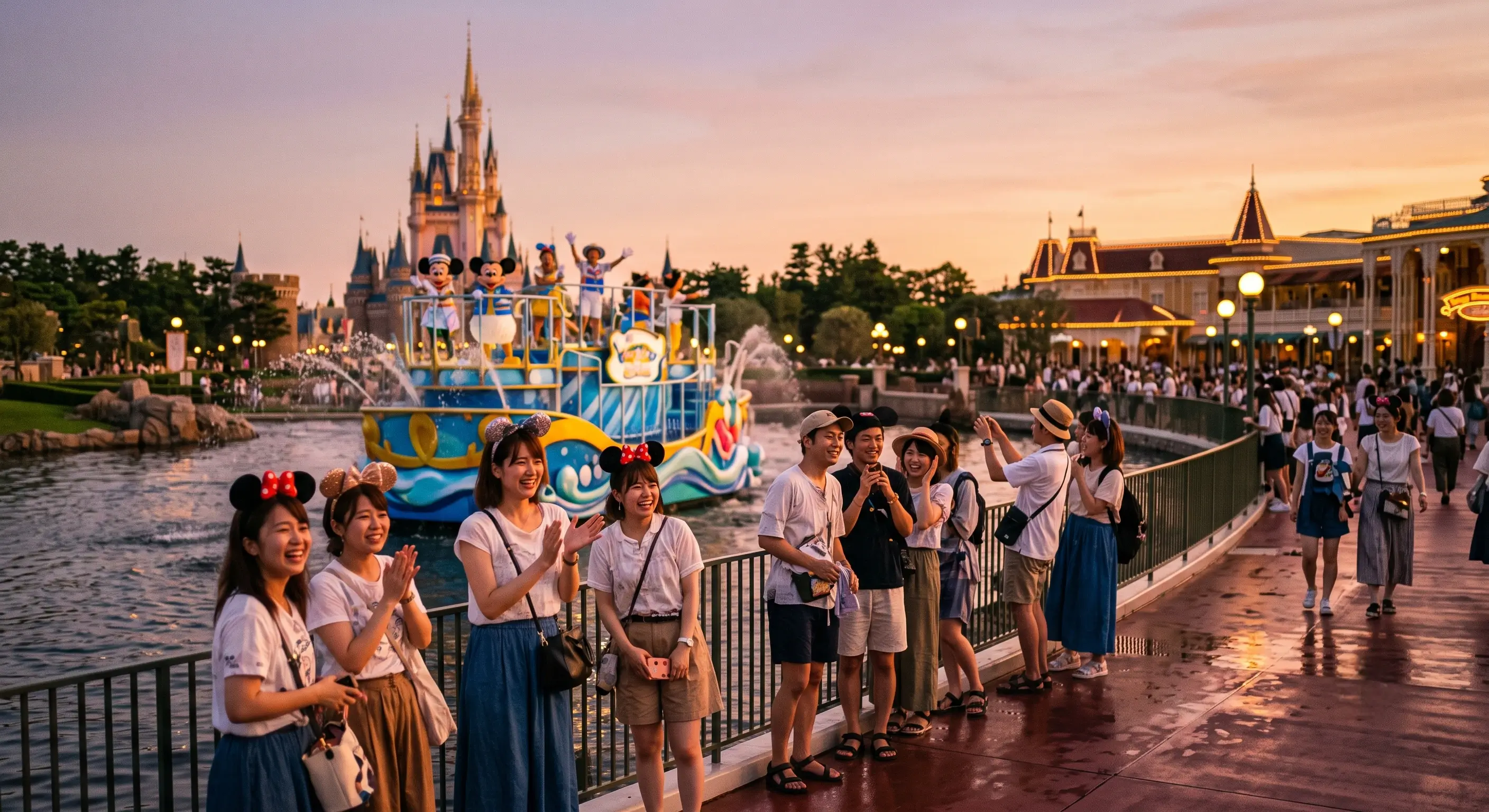 Cooling wipes, neck cooler, portable fan, water bottle, and power bank prepared for a Tokyo Disney summer day