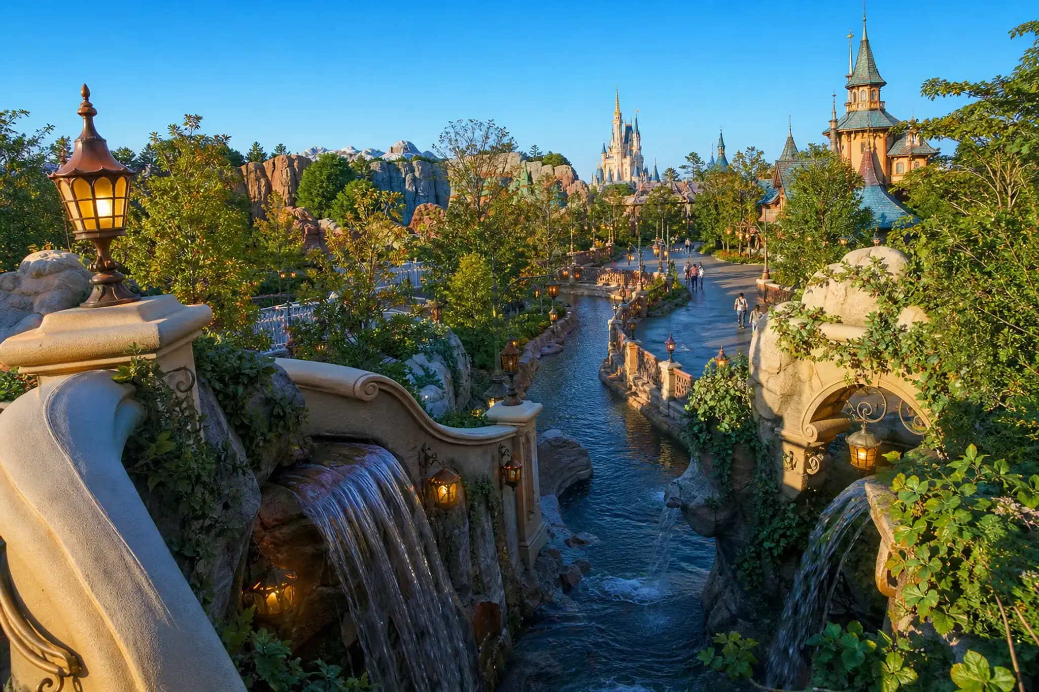 Themed architecture and waterways of the Fantasy Springs area at Tokyo DisneySea
