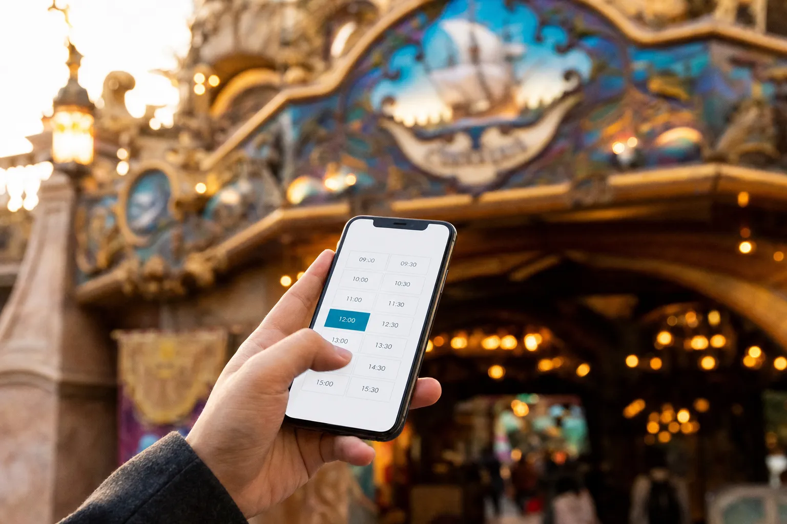 Smartphone used to select a designated time for a Tokyo Disney Resort experience