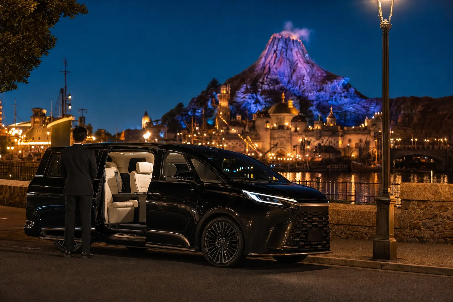 Black Lexus LM 500 with chauffeur ready for a private transfer in Tokyo