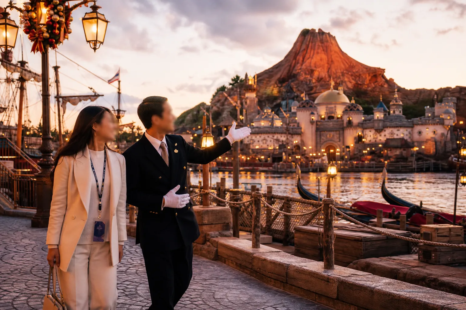 Tokyo DisneySea at golden hour.