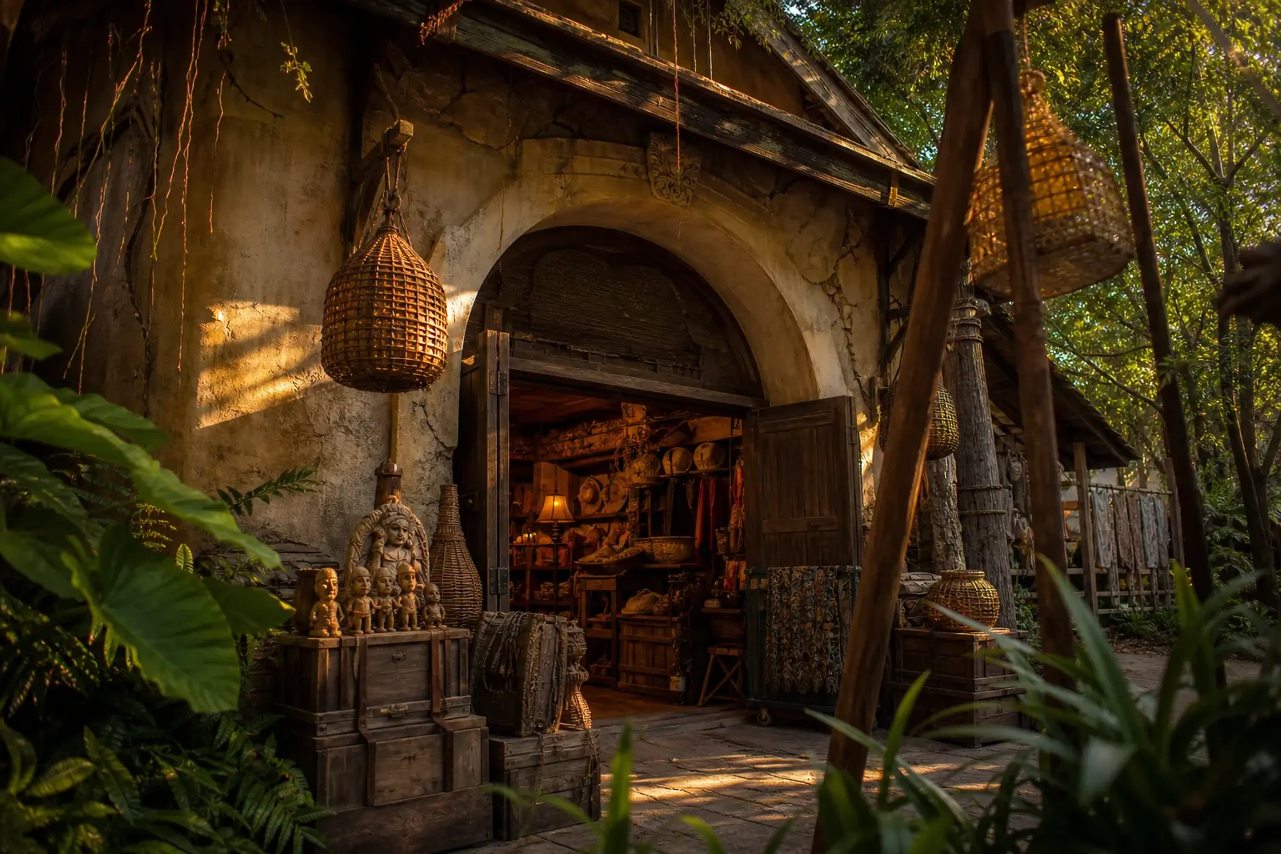 The Lost River Outfitters shop exterior in the Lost River Delta jungle area of Tokyo DisneySea
