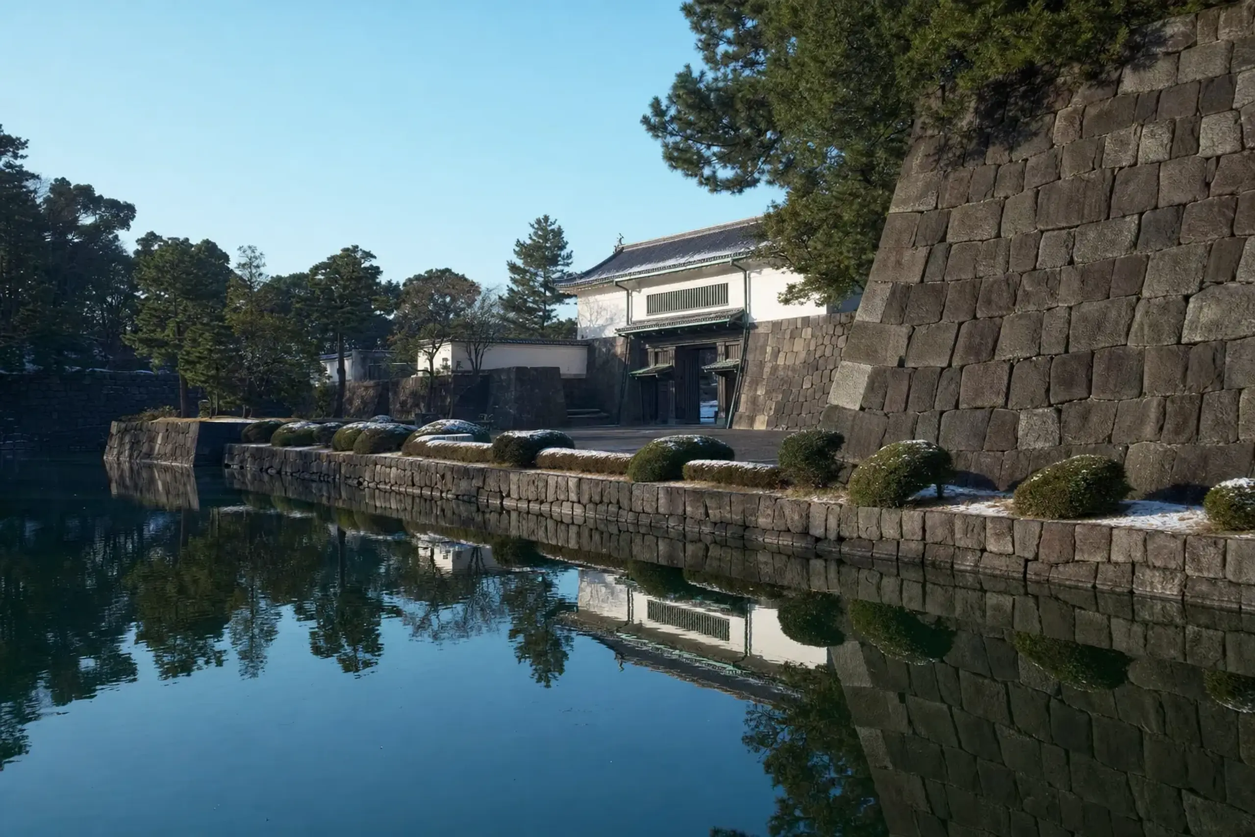 Ōtemon, the main gate of former Edo Castle, with moat and stone walls in Tokyo