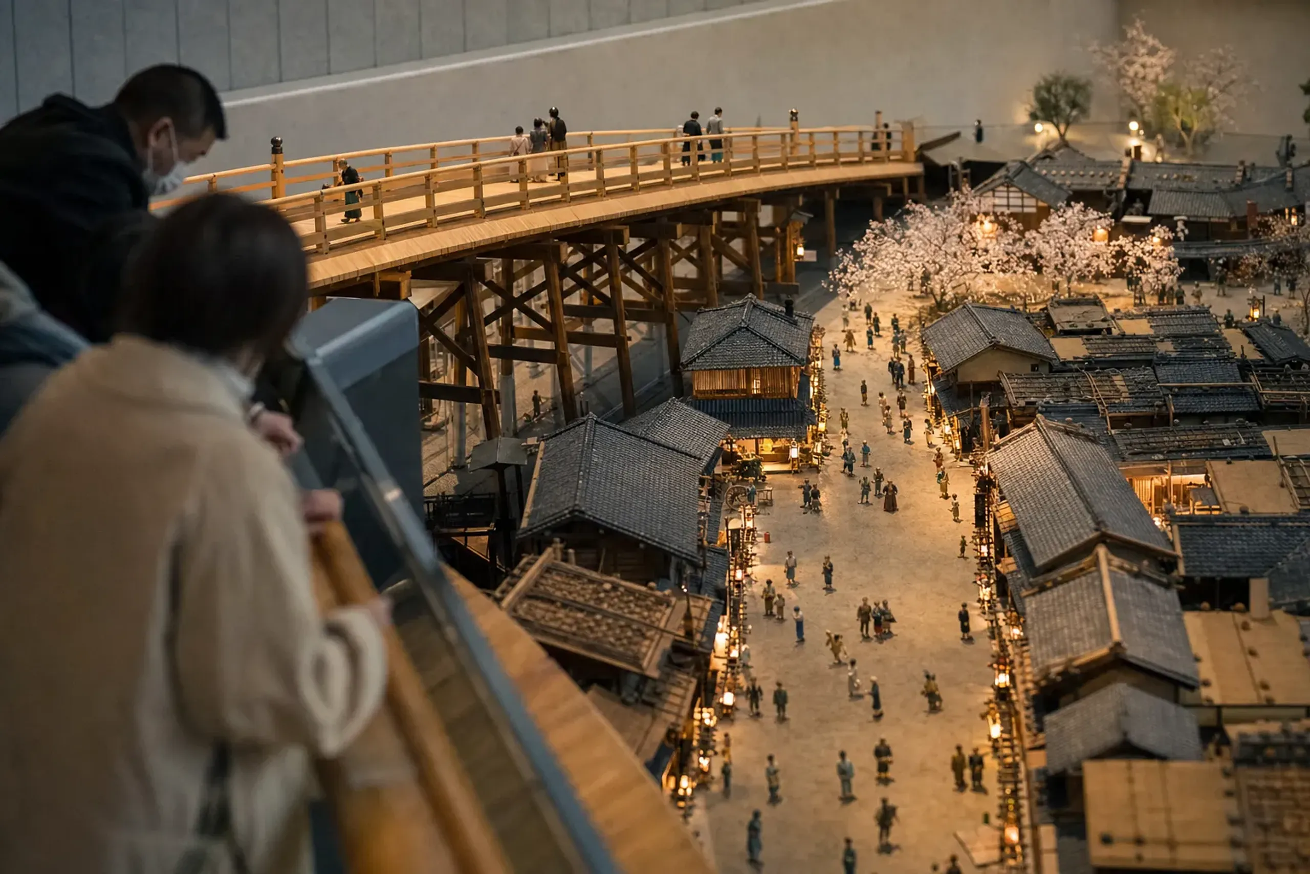 Large-scale model of Edo and reconstructed Nihonbashi bridge inside the Edo-Tokyo Museum, Tokyo
