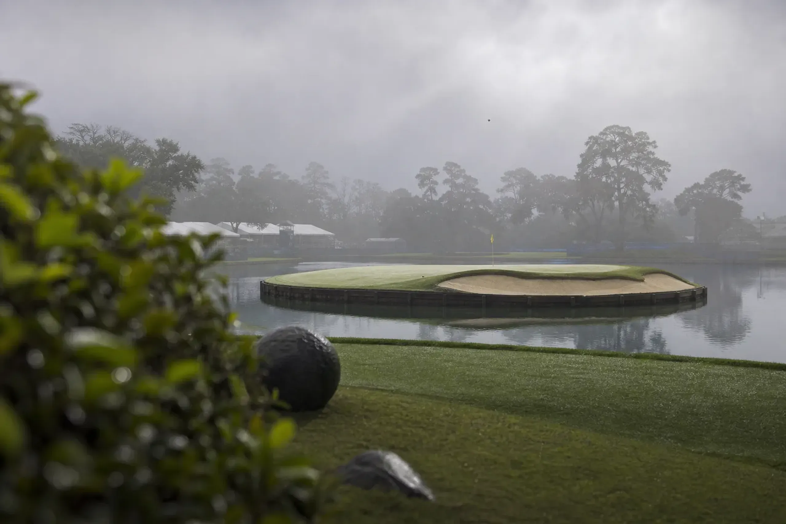 A view of the famous island green on the 17th hole at TPC Sawgrass in Florida.