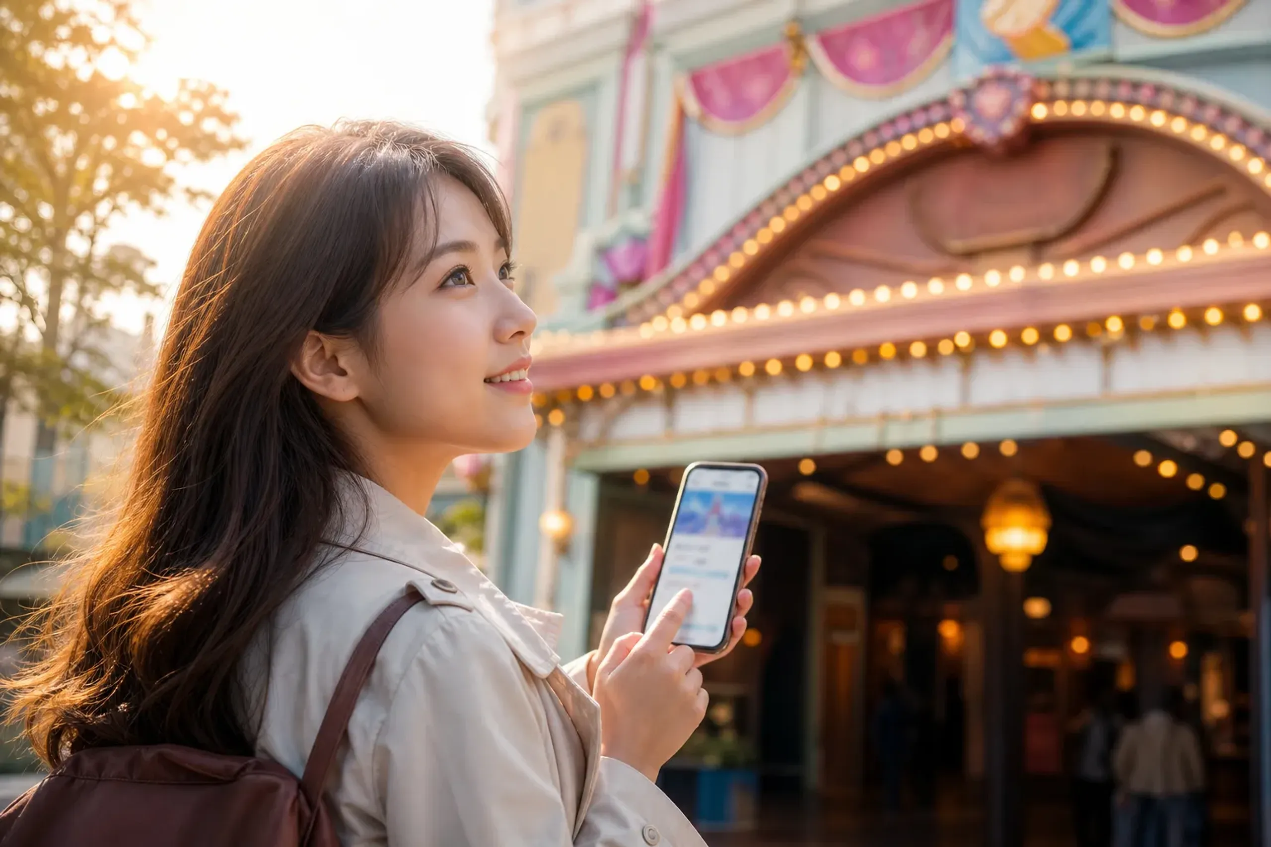 Guest using a smartphone app to arrange theme park entry access