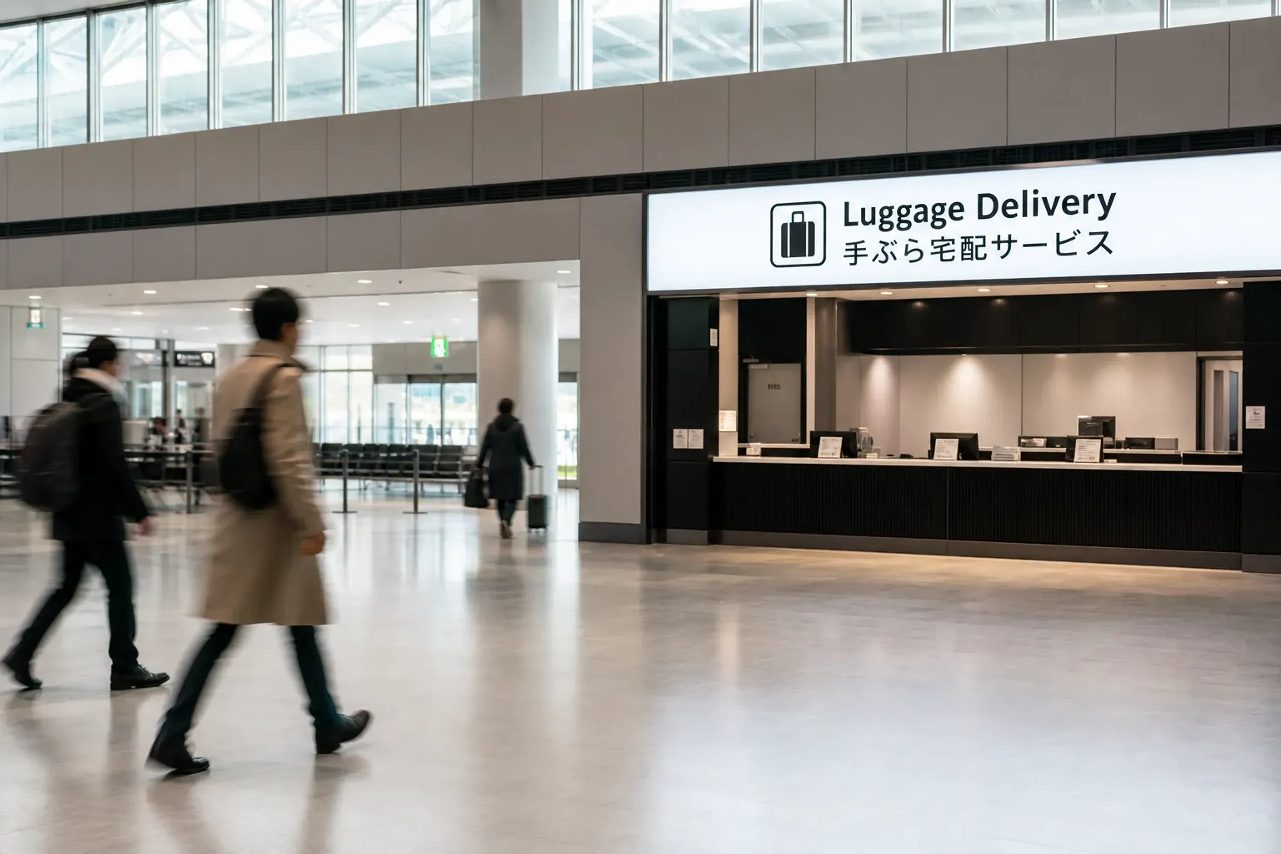 Baggage delivery counter signage in English and Japanese at Narita Airport arrivals