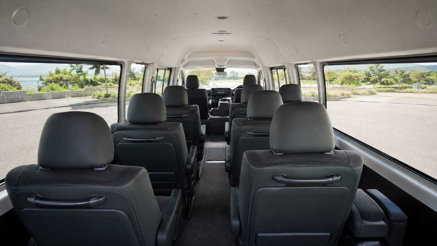 Interior view of the Toyota Hiace Grand Cabin seating rows