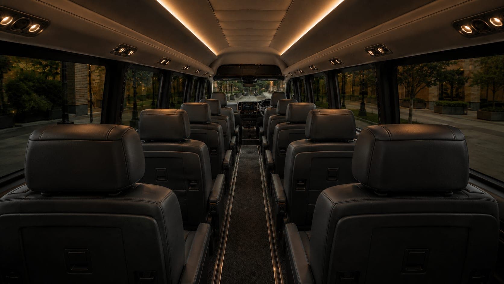 Mercedes-Benz Sprinter cabin looking forward down the centre walkway