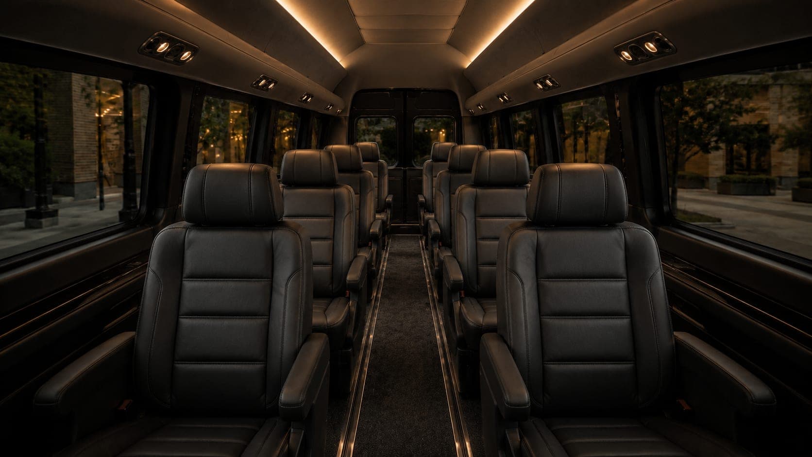 Mercedes-Benz Sprinter leather rows looking towards the rear doors