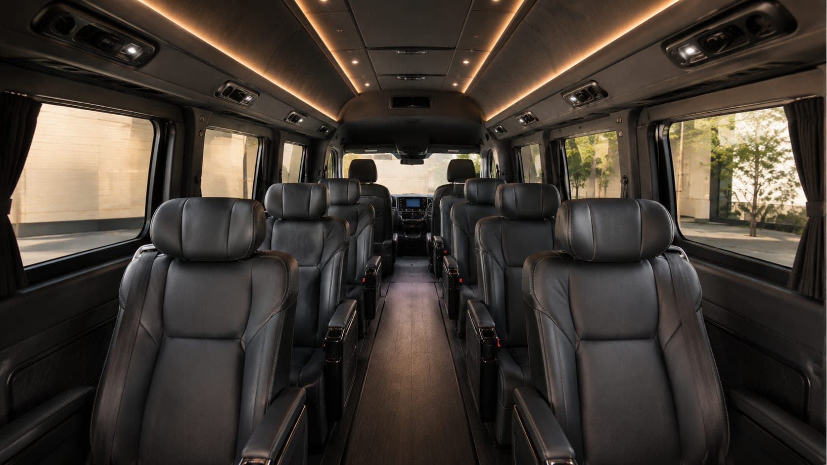 Interior view of the Mercedes-Benz Sprinter leather cabin