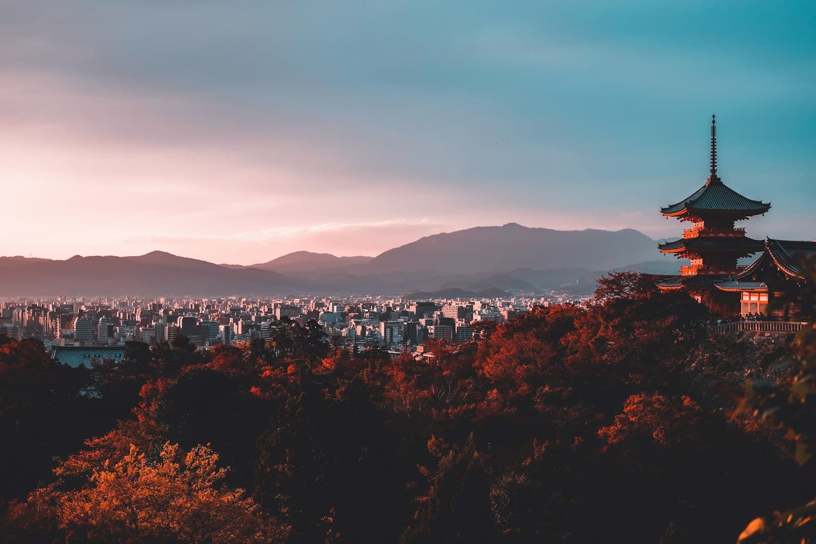 Kyoto rooftops at dusk