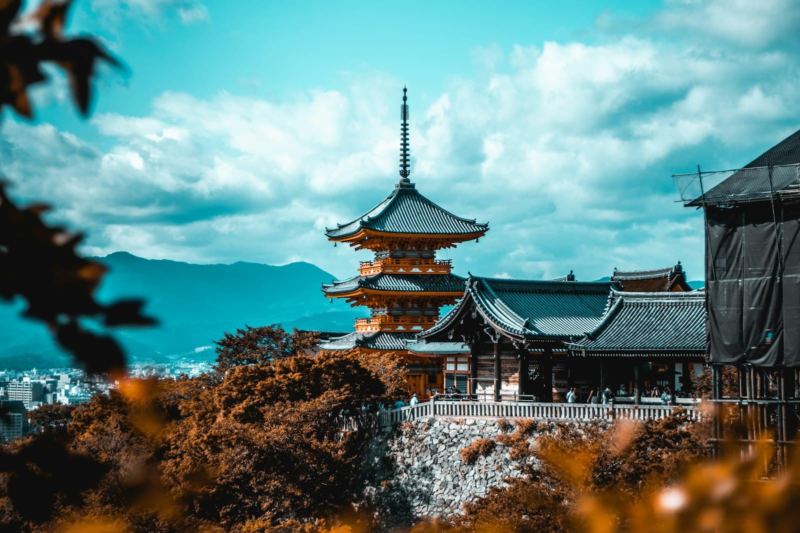 Kiyomizu-dera temple above autumn foliage in Kyoto