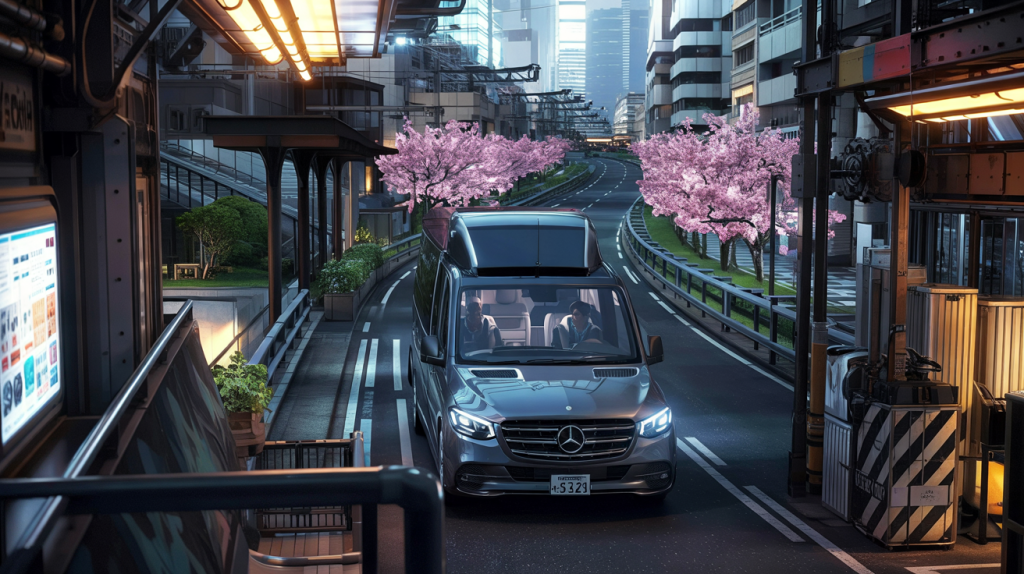 Mercedes-Benz Sprinter, spacious luxury interior, high ceiling, easy entry, VIP seating for 6-7 passengers, custom configuration up to 16 seats, plush leather captain chairs, generous aisle space, multiple large suitcases, ample luggage area, serene atmosphere, premium finishes, elegant lighting,Japan Royal Service,JRS