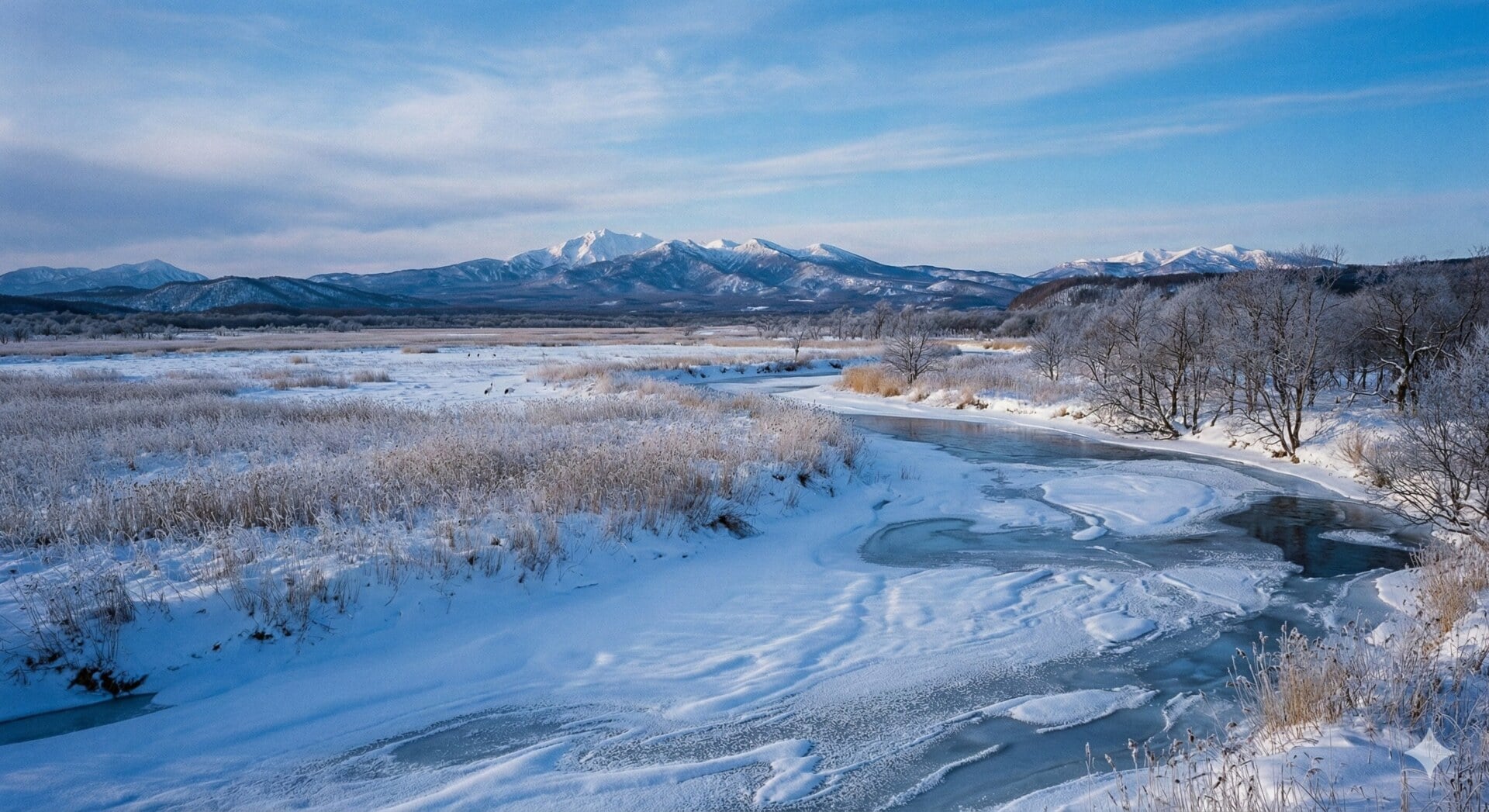 冬の釧路湿原国立公園の雪景色