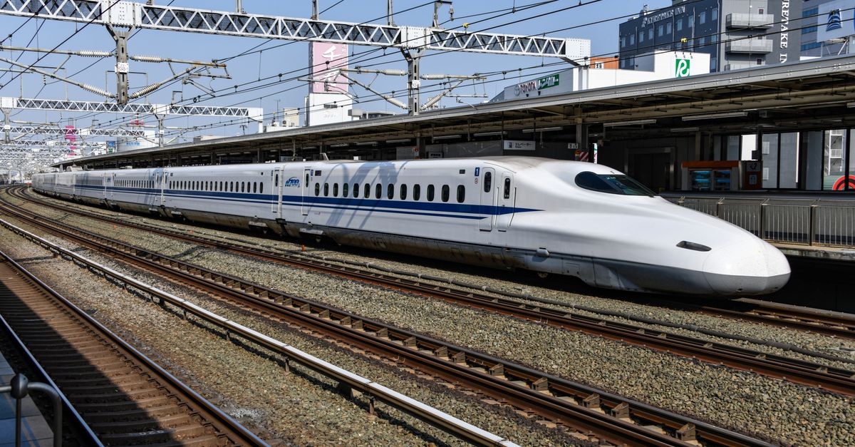 Shinkansen at a JR Central station platform in Japan